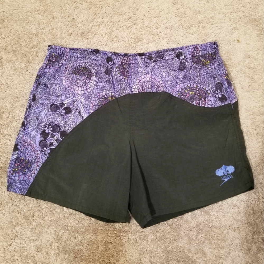 SPEEDO SWIM TRUNKS VINTAGE 80S GEOMETRIC SWIMMING BEACH OCEAN SPRING BREAK 90S
